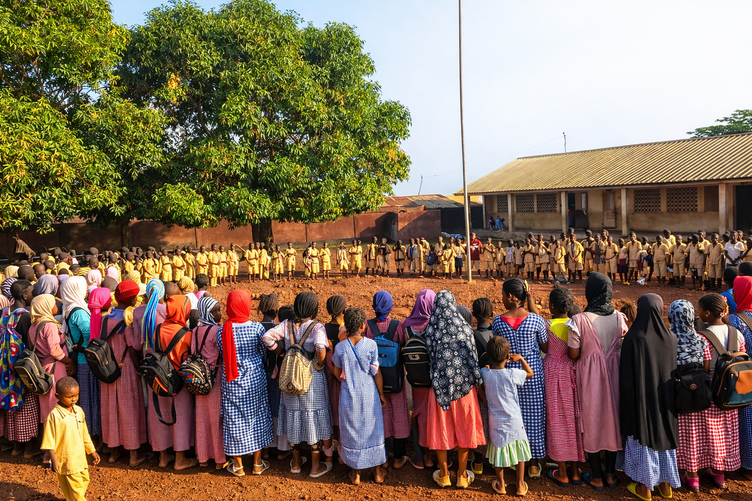 Elementary school morning assembly in Timbo, Guinea